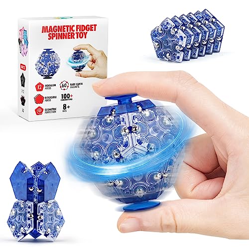 AIQI 14-Piece Set Magnetic Fidget Sphere Pentagons - Building Blocks Magnetic Stress Relief Desk Magnet Toys for Relaxation and Focus (Blue)