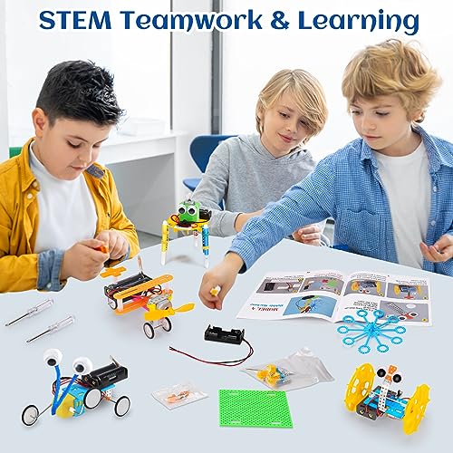 STEM Science Robotics Kit 6 Set Electronic Science Experiments Projects Activities for Kids DIY Engineering Building Kit Age 6-8 8-12 Motor Robot Toy for 6 7 8 9 10 11 12 + Years Old Boys Girls Gift