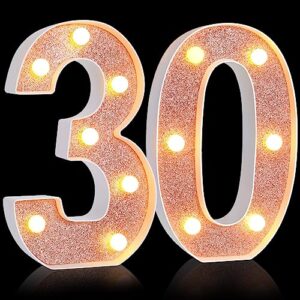 8.7'' decorative led light up numbers, light up number sign for night birthday party decorations happy birthday led sign backdrop anniversary wedding party bar wall decor (rose gold,30th)