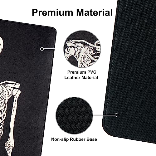 Colorful Star Leather Desk Pad, Black Human Skeleton Large Mouse Pad for Desk Gaming, Waterproof Keyboard Desk Mat with Non-Slip Base and Stitched Edge for Home Office Gaming Work (31.5" x 15.7")
