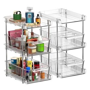 cndream 3 tier clear bathroom organizer with dividers 2 pack, multi-purpose slide-out storage container,bathroom vanity counter organizing tray,under sink organizers and storage