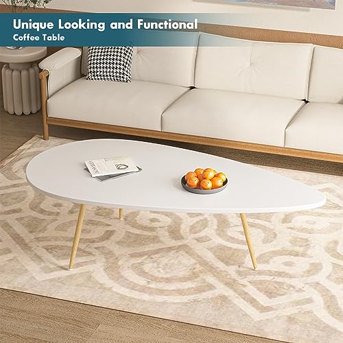 SAYGOER Modern Coffee Table Small White Coffee Tables for Small Space Unique Simple Oval Center Table with Wood Frame for Living Room 22.2" D x 42.5" W x 17.1" H