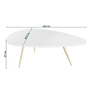 SAYGOER Modern Coffee Table Small White Coffee Tables for Small Space Unique Simple Oval Center Table with Wood Frame for Living Room 22.2" D x 42.5" W x 17.1" H