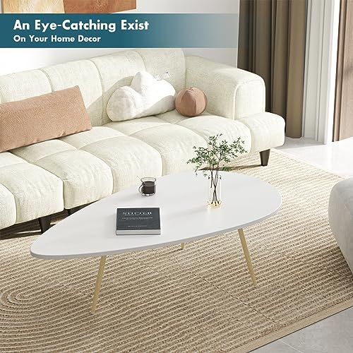 SAYGOER Modern Coffee Table Small White Coffee Tables for Small Space Unique Simple Oval Center Table with Wood Frame for Living Room 22.2" D x 42.5" W x 17.1" H