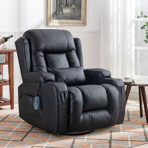 ipkig recliner chair, massage swivel rocker recliner chairs with vibration massage and heat, rocking function, side pocket, 2 cup holders, lumbar pillow, ergonomic lounge chair for living room (black)