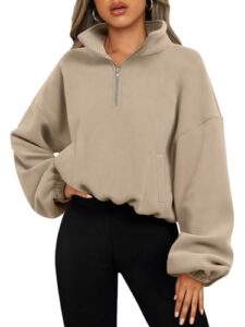 automet womens oversized sweatshirt hoodies half zip pullover trendy long sleeve shirts tops y2k fall outfits sweaters clothes 2023 khaki