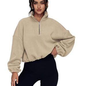 AUTOMET Womens Oversized Sweatshirt Hoodies Half Zip Pullover Trendy Long Sleeve Shirts Tops Y2k Fall Outfits Sweaters Clothes 2023 Khaki