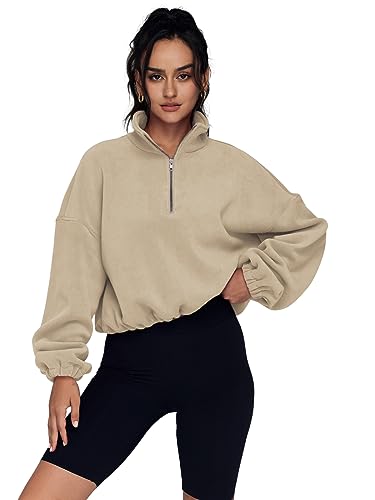 AUTOMET Womens Oversized Sweatshirt Hoodies Half Zip Pullover Trendy Long Sleeve Shirts Tops Y2k Fall Outfits Sweaters Clothes 2023 Khaki