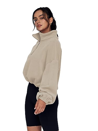 AUTOMET Womens Oversized Sweatshirt Hoodies Half Zip Pullover Trendy Long Sleeve Shirts Tops Y2k Fall Outfits Sweaters Clothes 2023 Khaki