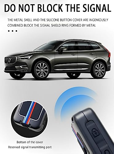 YINEOR for Volvo Key Fob Cover Metal Car Key Case Keychain Smart Key Fob Holder fob Protector Compatiblefor XC40 XC60 XC90 S60 S90 V60 V90 (Black)