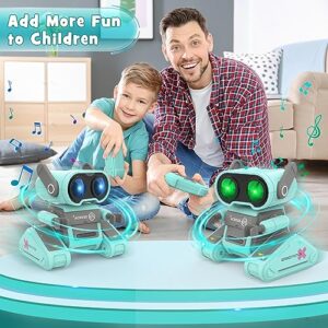 OYMMENEY Robot Toys, Remote Control Robot Toy for Kids, Rechargeable RC Robot with Auto-Demonstration, Flexible Head & Arms, Dance Moves, Music, Shining LED Eyes, Girls Boys Toys Birthday