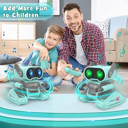 OYMMENEY Robot Toys, Remote Control Robot Toy for Kids, Rechargeable RC Robot with Auto-Demonstration, Flexible Head & Arms, Dance Moves, Music, Shining LED Eyes, Girls Boys Toys Birthday