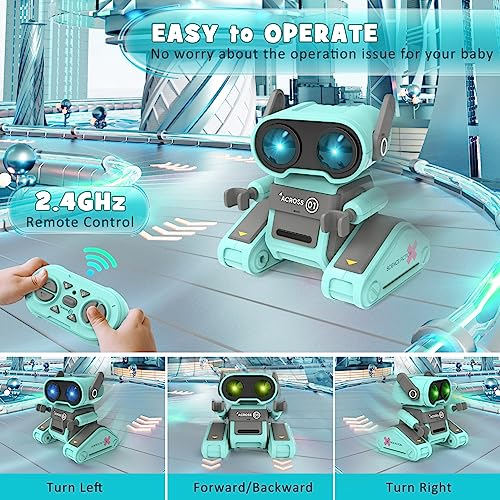 OYMMENEY Robot Toys, Remote Control Robot Toy for Kids, Rechargeable RC Robot with Auto-Demonstration, Flexible Head & Arms, Dance Moves, Music, Shining LED Eyes, Girls Boys Toys Birthday