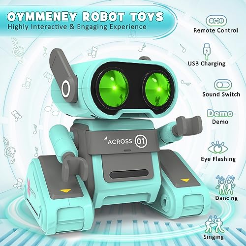 OYMMENEY Robot Toys, Remote Control Robot Toy for Kids, Rechargeable RC Robot with Auto-Demonstration, Flexible Head & Arms, Dance Moves, Music, Shining LED Eyes, Girls Boys Toys Birthday