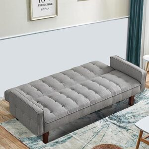 VIPNEW Convertible Futon Sofa Bed, Modern Tufted Loveseat Sofa Sleeper, Linen 3 Seater Couch for Living Room, Bedroom, Apartment, Grey