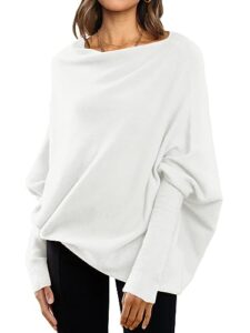 lillusory womens 2023 fall long batwing sleeve off shoulder tunic tops oversized crewneck lightweight slouchy pullover sweaters white