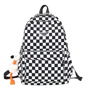 mininai y2k aesthetic checkered backpack with kawaii pendant checkerboard backpack cute preppy laptop backpack light rucksack (one size,black)