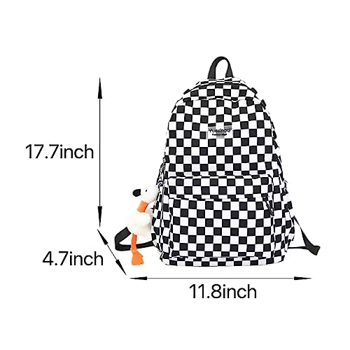 MININAI Y2K Aesthetic Checkered Backpack with Kawaii Pendant Checkerboard Backpack Cute Preppy Laptop Backpack Light Rucksack (One Size,Black)