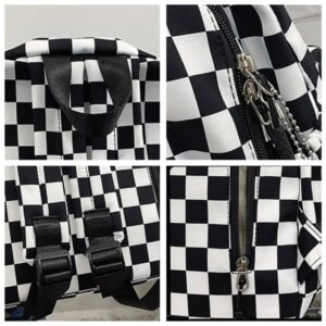 MININAI Y2K Aesthetic Checkered Backpack with Kawaii Pendant Checkerboard Backpack Cute Preppy Laptop Backpack Light Rucksack (One Size,Black)