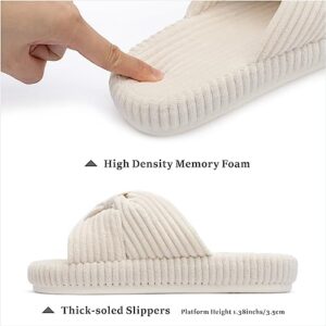 Chantomoo Slippers for Women Memory Foam House Bedroom Corduroy Bow Crossbands Slide Slipper Shoes Comfy Trendy Gift Slippers Beige Size7 8 6..5