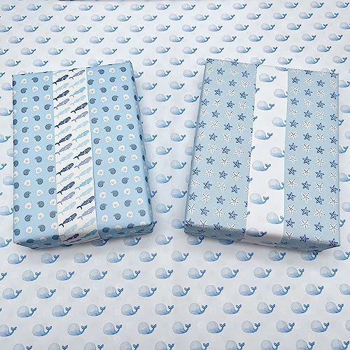 Dtiafu Ocean Wrapping paper for Boys Girls - 8 Sheets 4 Style Sea Blue Gift Wrapping Paper with Cute Whale Starfish Sea Snall Designs for 1st Birthday Baby Shower - 20 X 28inch Per Sheet(Folded Flat)