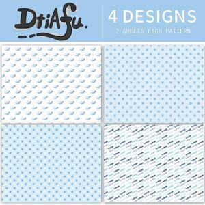 Dtiafu Ocean Wrapping paper for Boys Girls - 8 Sheets 4 Style Sea Blue Gift Wrapping Paper with Cute Whale Starfish Sea Snall Designs for 1st Birthday Baby Shower - 20 X 28inch Per Sheet(Folded Flat)