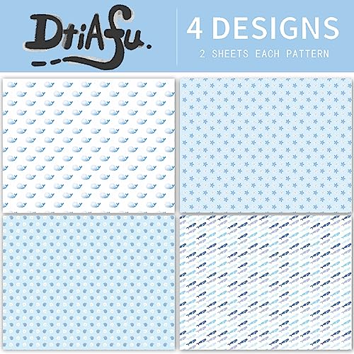 Dtiafu Ocean Wrapping paper for Boys Girls - 8 Sheets 4 Style Sea Blue Gift Wrapping Paper with Cute Whale Starfish Sea Snall Designs for 1st Birthday Baby Shower - 20 X 28inch Per Sheet(Folded Flat)