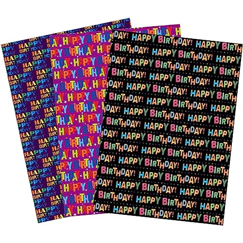 poaocok Birthday Wrapping Paper for Boys Girls Kids Men Women - 3 Styles Happy Birthday Lettering Gift Wrap Paper for Party - 12 Sheets, 19.7x27.5 inch