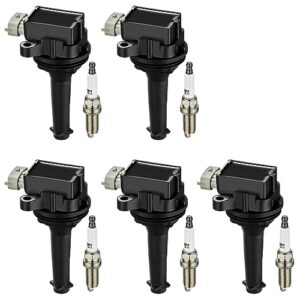 bdfhyk ignition coil pack uf517 and iridium spark plugs ap5325 compatible with volvo c30 c70 s40 s60 v50 v70 xc70 2.4l 2.5l l5 c1721 307134170 skic178 gn10331 cop345 sets of 5