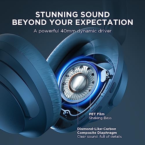 1MORE SonoFlow Active Noise Cancelling Headphones, Bluetooth Headphones with LDAC for Hi-Res Wireless Audio, 70H Playtime, Clear Calls, Preset EQ Via App, Blue