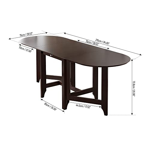 Mcltopz Wood Dining Table for 6, Retro Oval Drop Leaf Dining Table with Spacious Tabletop and Small Drawer, Farmhouse Kitchen Table Foldable Dining Table with Butterfly Leaf for Small Space Apartment