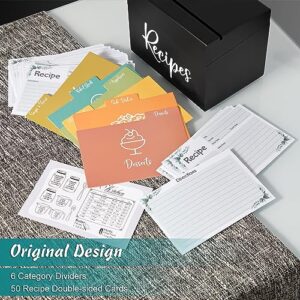 DRASTAR Recipe Box, Wooden Recipe Organizer, Recipe Holder Box with 50 Recipe Cards 4"x6" & 6 Dividers, Recipe Book to Write in Your Own Recipes