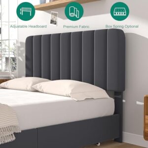 VECELO Queen Size Upholstered Bed Frame with 4 Drawers and Adjustable Headboard, Velvet Platform Storage Bedframe Mattress Foundation, Wooden Slats Support, No Box Spring Needed, Dark Grey