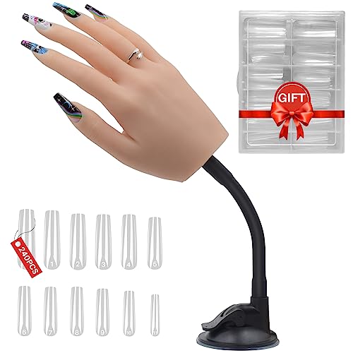 Fromeet Silicone Practice Hand for Acrylic Nails, Realistic Nail Practice Hands with Bracket, Flexible Reusable Mannequin Hand for Nail Display, Acrylic Nail Training Hand Kit for Manicure Beginners