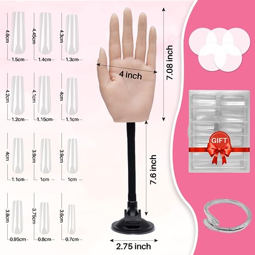 Fromeet Silicone Practice Hand for Acrylic Nails, Realistic Nail Practice Hands with Bracket, Flexible Reusable Mannequin Hand for Nail Display, Acrylic Nail Training Hand Kit for Manicure Beginners