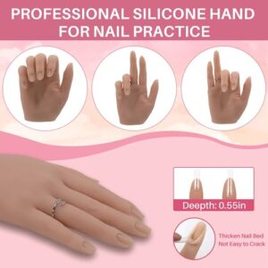 Fromeet Silicone Practice Hand for Acrylic Nails, Realistic Nail Practice Hands with Bracket, Flexible Reusable Mannequin Hand for Nail Display, Acrylic Nail Training Hand Kit for Manicure Beginners