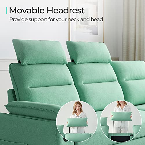 LINSY HOME Sectional Sofa, High Back Sectional Couch with Ottoman, 2 USB and Storage Bags, L Shaped Sofa with Extra Headrests, Small Sectional Sofa Set for Living Room, Apartment, Teal