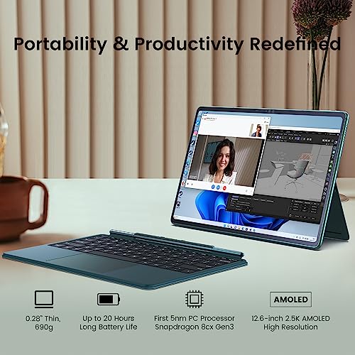 Robo & Kala 2 in 1 Laptop, 690g Lightweight, Up to 20H Long Battery Life, 12.6’AMOLED Touchscreen, Backlit Keyboard, Snapdragon 5nm PC Processor, 16GB RAM, 512GB SSD, WiFi Bluetooth, Win 11, 4K Webcam