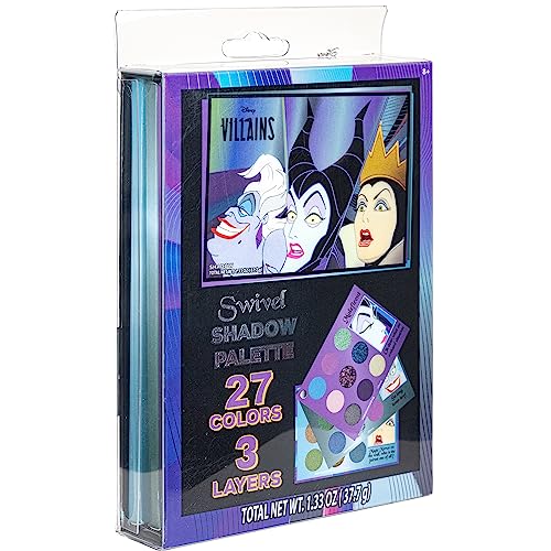 Townley Girl Disney Villians Water Based 27-Well Eyeshadow Swivel Palette, Shimmery and Opaque Colors, Pigmented Blendable, Long-lasting Colors, Ages 3 and Up