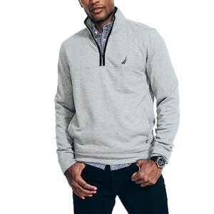 nautica men's quarter-zip sweatshirt, stone grey heather