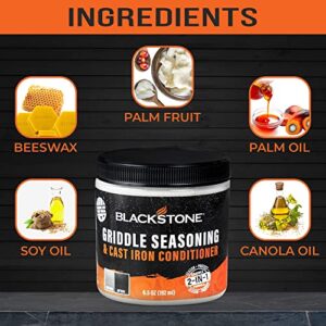 Blackstone 2-IN-1 Griddle & Cast Iron Seasoning Conditioner 6.5 OZ– Effective Seasoning Rub Formula – Food Safe – Easy to Use Cleaner & Conditioner – with Satisfying Customers Travel Tissue (1Pack)