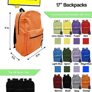 48 Pack Backpack, Bulk 17 inch Outdoor Travel Zippered Bags Bulk Pack for Corporate Events (Assorted Colors)