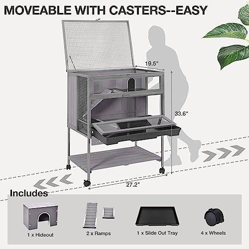 MEDEHOO Guinea Pig Cage, Moveable Metal Frame Hamster Cage Anti-Chewing with Aluminium Alloy Edge, Hideouts, Ramps, Seesaws Chewing Toy, Deeper Pull-Out Leakproof Tray for Indoor Outdoor