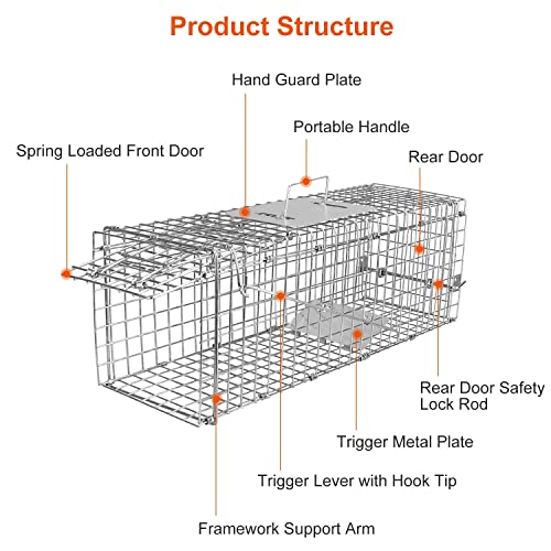 Moclever Humane Rat Trap Cage Catch Release Live Rat Traps Live Traps for Rat Live Animal Rodent Cage Collapsible Galvanized Wire for Small Raccoons Beavers Groundhogs Foxes Armadillos-23.3X7.7X7.2In