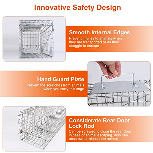 Moclever Humane Rat Trap Cage Catch Release Live Rat Traps Live Traps for Rat Live Animal Rodent Cage Collapsible Galvanized Wire for Small Raccoons Beavers Groundhogs Foxes Armadillos-23.3X7.7X7.2In