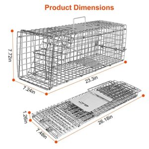 Moclever Humane Rat Trap Cage Catch Release Live Rat Traps Live Traps for Rat Live Animal Rodent Cage Collapsible Galvanized Wire for Small Raccoons Beavers Groundhogs Foxes Armadillos-23.3X7.7X7.2In