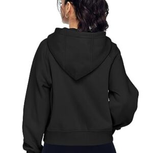 AUTOMET Womens Black Hoodie Fleece Zip Up Jackets Cropped Oversized Sweatshirts Zipper Coat Trendy Pullover Fashion Outfits Winter Clothes