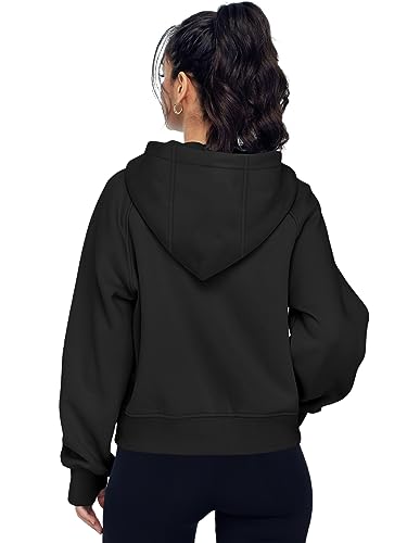 AUTOMET Womens Black Hoodie Fleece Zip Up Jackets Cropped Oversized Sweatshirts Zipper Coat Trendy Pullover Fashion Outfits Winter Clothes