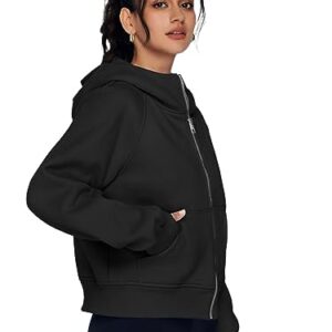 AUTOMET Womens Black Hoodie Fleece Zip Up Jackets Cropped Oversized Sweatshirts Zipper Coat Trendy Pullover Fashion Outfits Winter Clothes