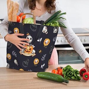 AuHomea Halloween pattern in black skulls Reusable Grocery bags Big Capacity Shopping Bag Canvas Shoulder Tote Handbag for Women Girls